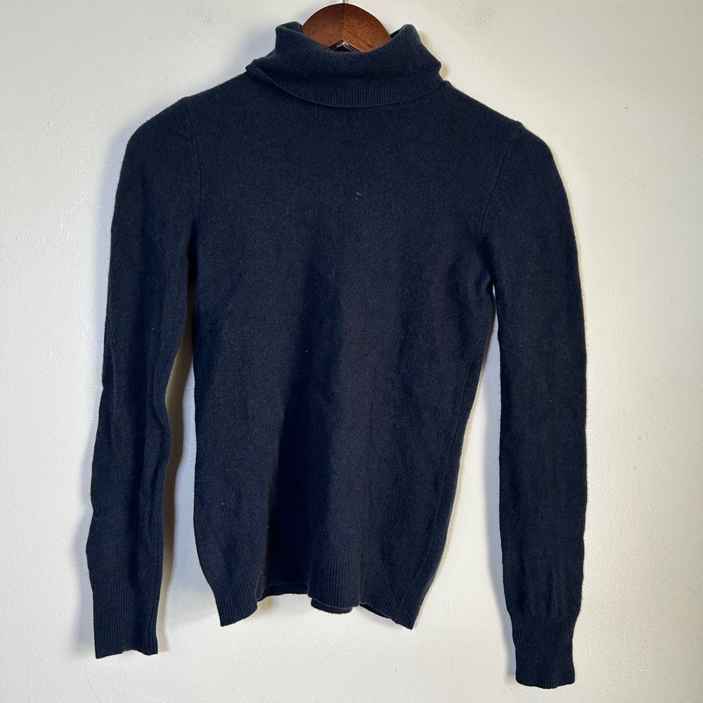 EUC Stile Benetton Turtleneck Sweater Size S Navy‎ Blue Extra Fine Merino Wool